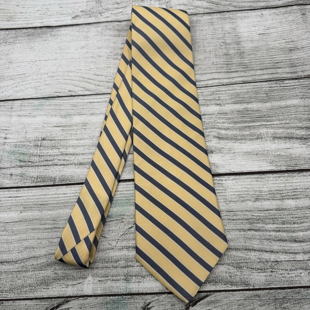 Brooks Brothers Makers USA Silk Neck Tie Repp Stripe Yellow Gray Silver